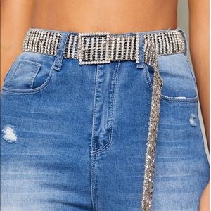 Diamanté silver belt